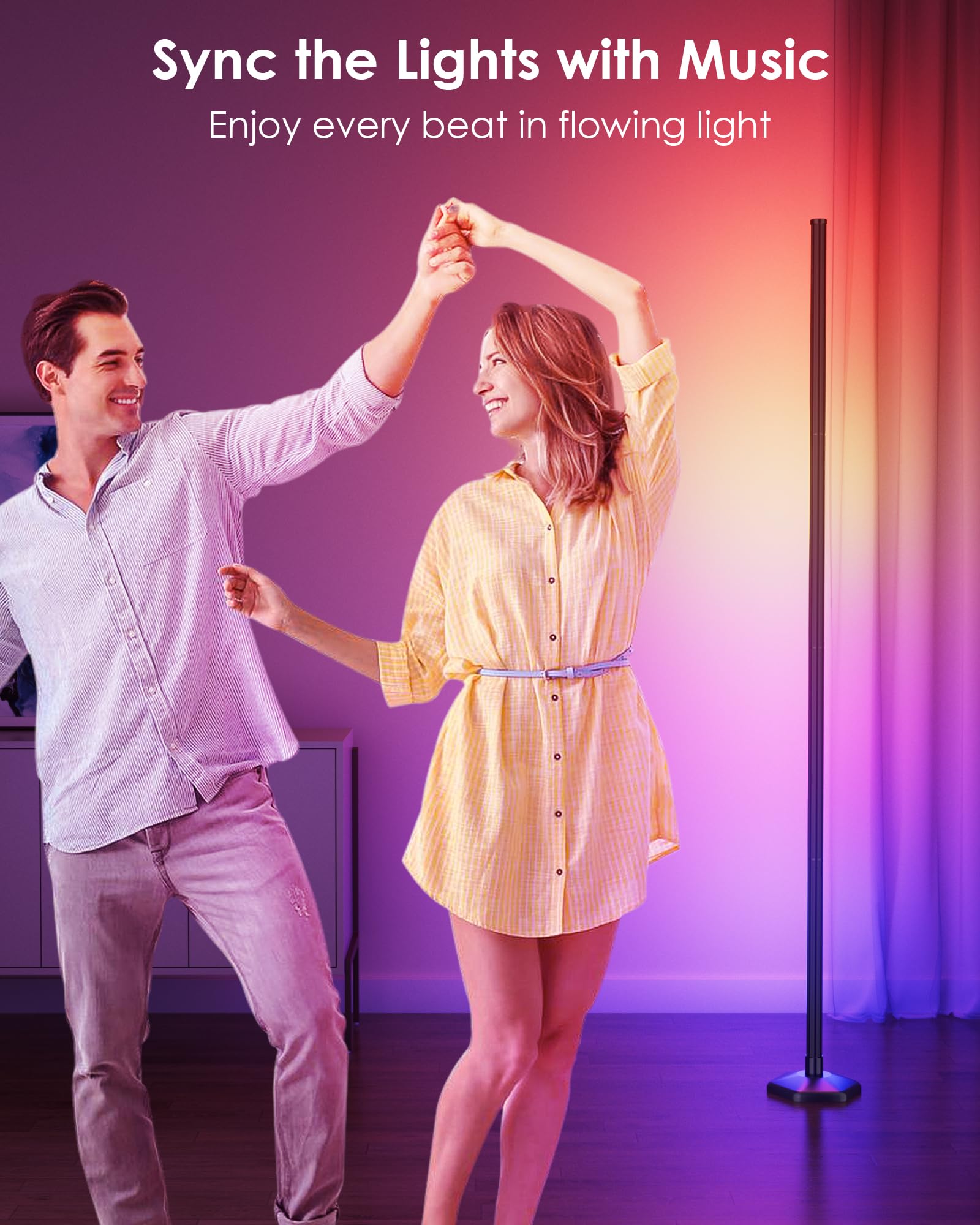65" RGB Corner Floor Lamp with Music Sync and Remote Control