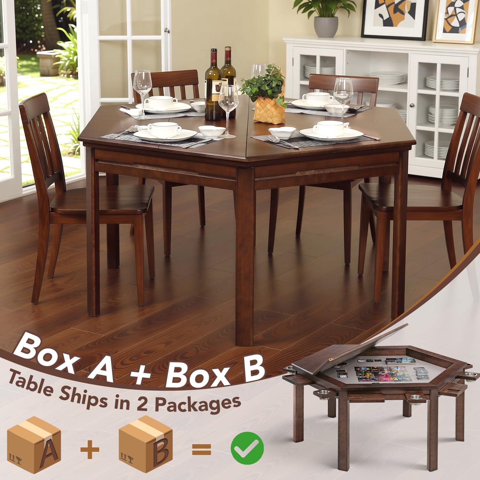 Hexagonal Gaming Table with Removable Top
