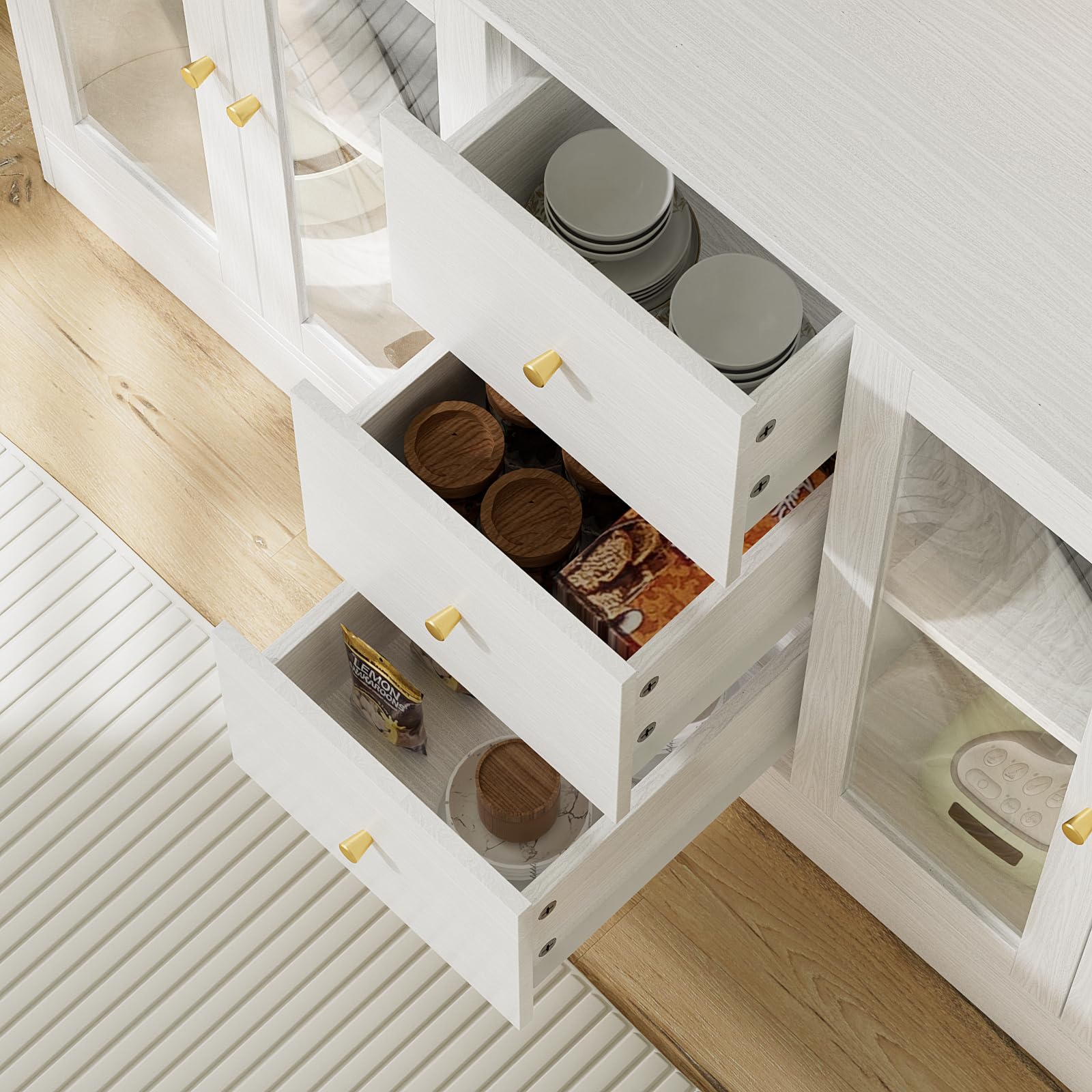 Kitchen Hutch Cabinet with Glass Doors