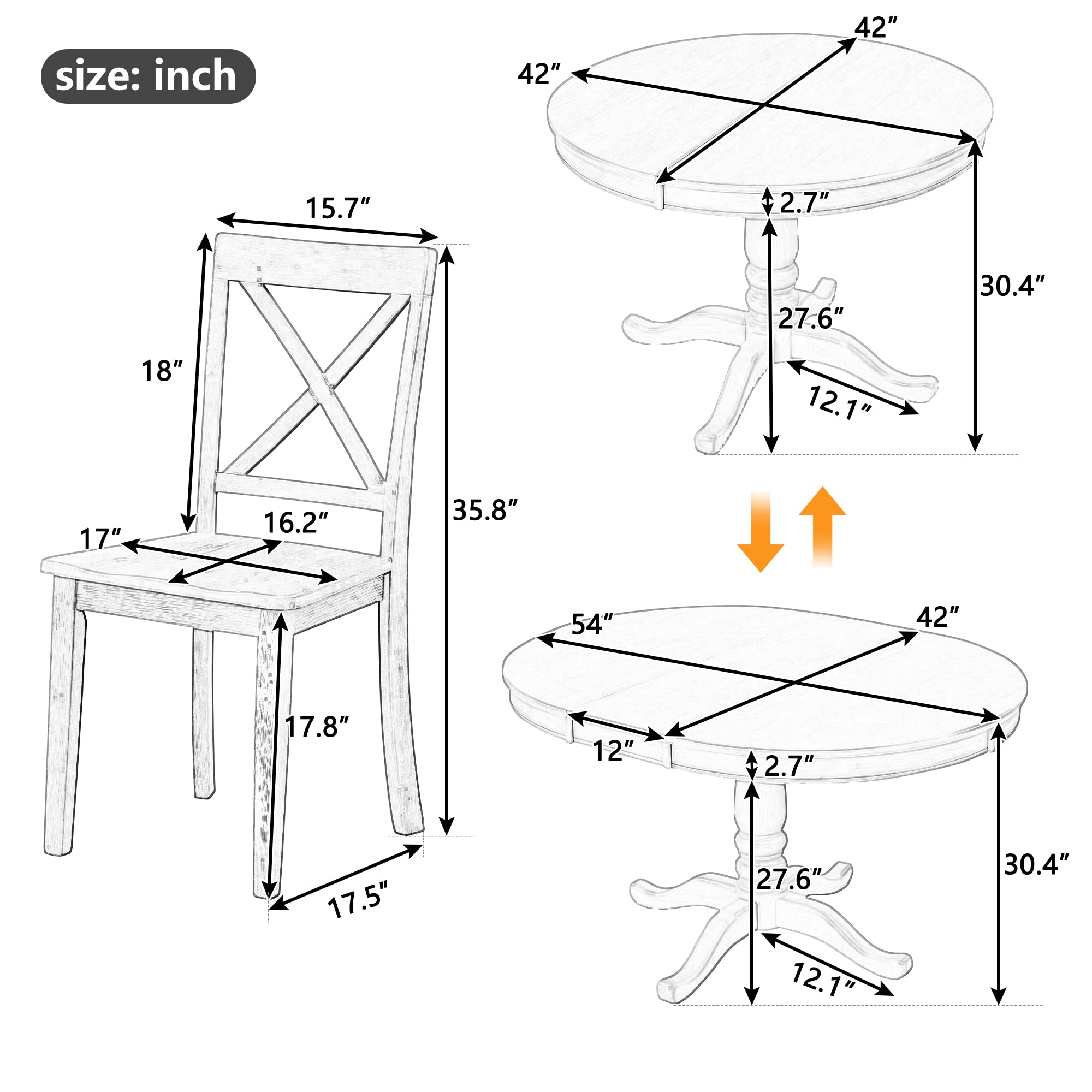 5-Piece Round Dining Table Set with 4 Chairs