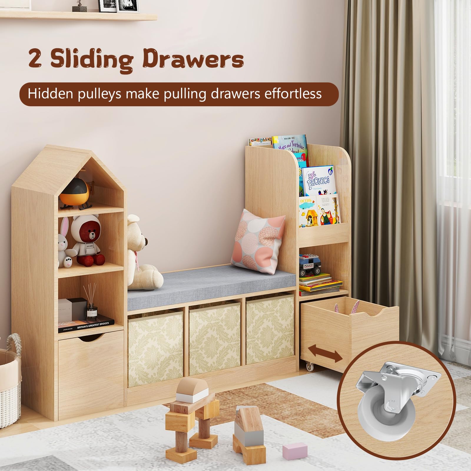 Kids Bookshelf with Reading Nook and Storage