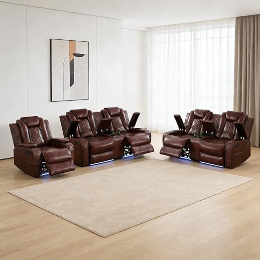 Power Recliner Sofa Set with LED Lights and Storage Console