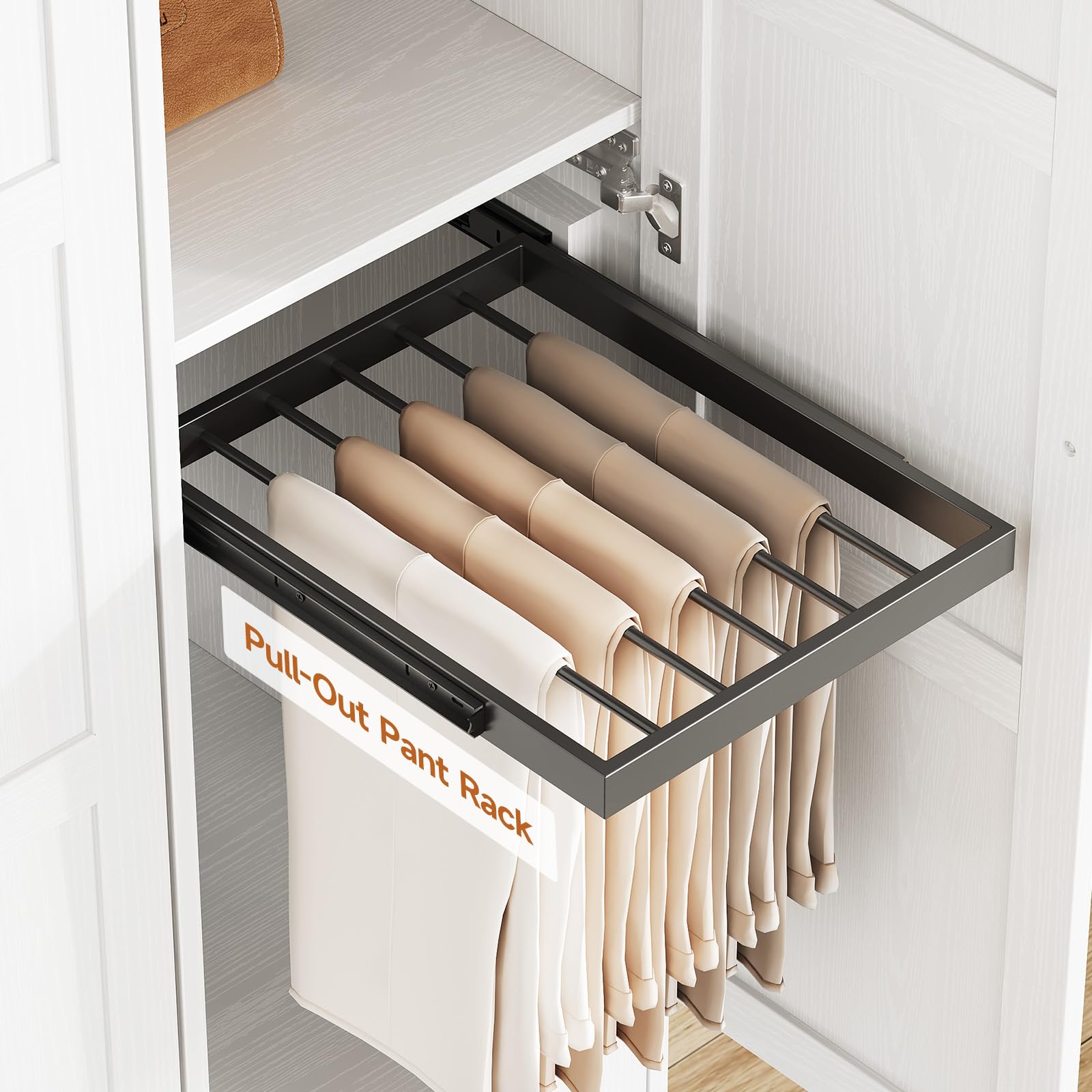 3 Doors Wooden Wardrobe Closet with Pull Out Pants Rack