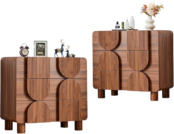 3 Drawer Mid Century Modern Fluted Dresser