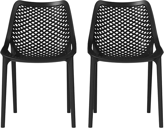 Outdoor Stackable Plastic Dining Chairs Set of 2 Olive Green