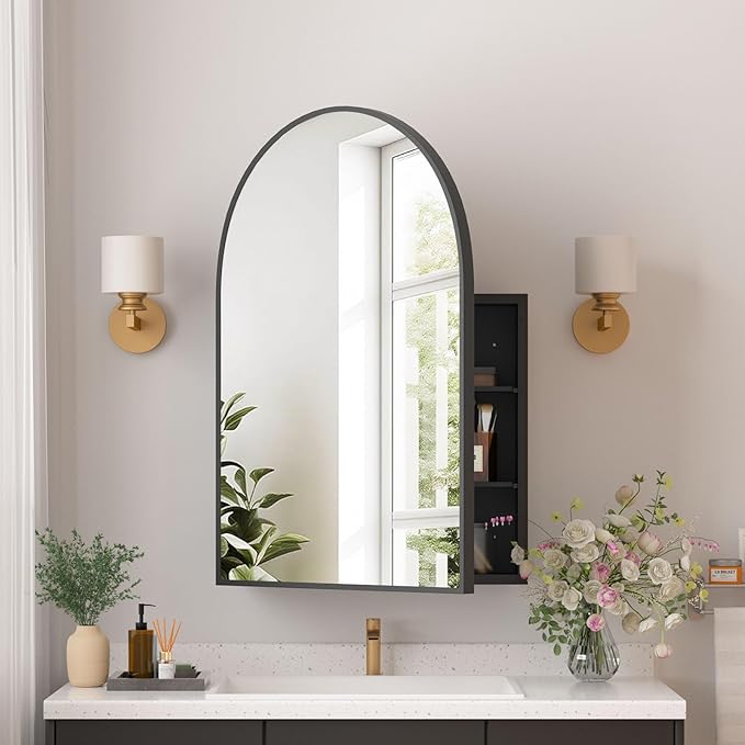 Black Arched Medicine Cabinet with Adjustable Shelves