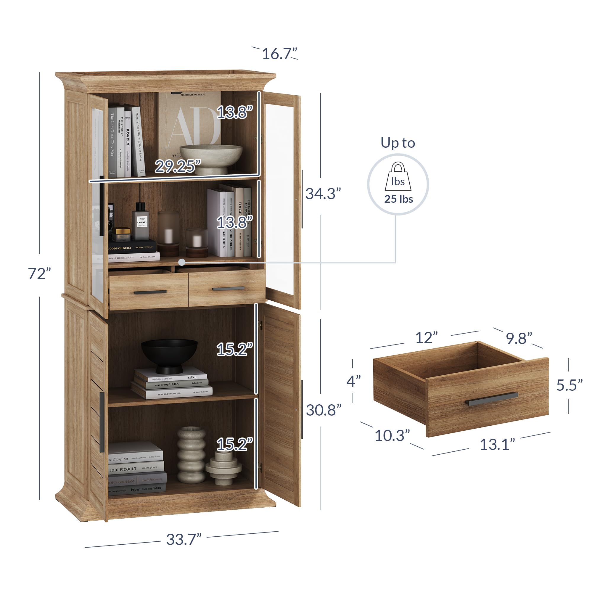 72" Storage Cabinet with Adjustable Shelves and Drawers