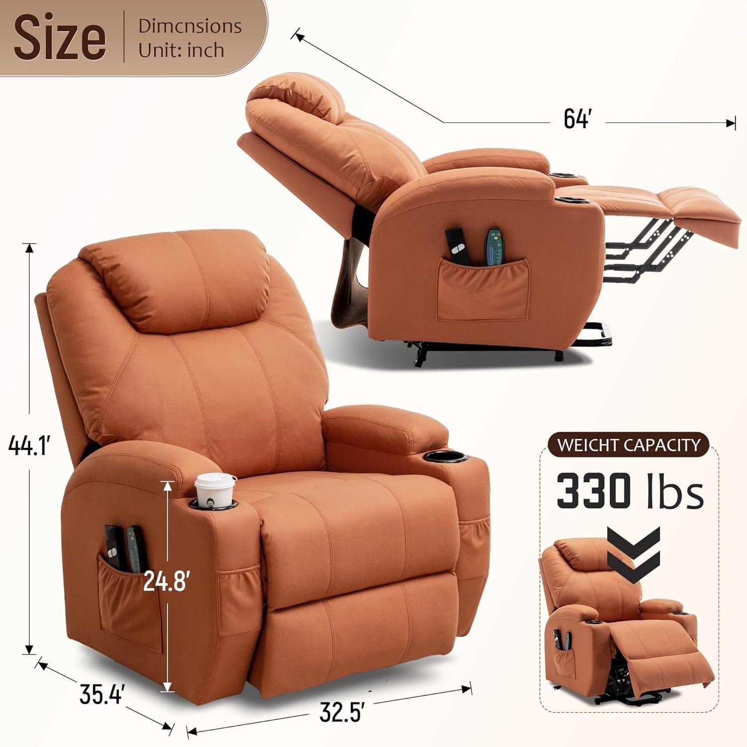 Electric Power Lift Recliner with Massage and Heating