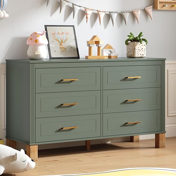 6-Drawer Dresser with Metal Handle and Solid Wood Legs