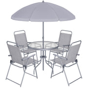 Shintenchi 6 Piece Patio Dining Set with Umbrella, Outdoor Furniture Set with 4 Folding Chairs and Tempered Glass Top Dining Table fot Lawn Backyard Garden Porch, Silver