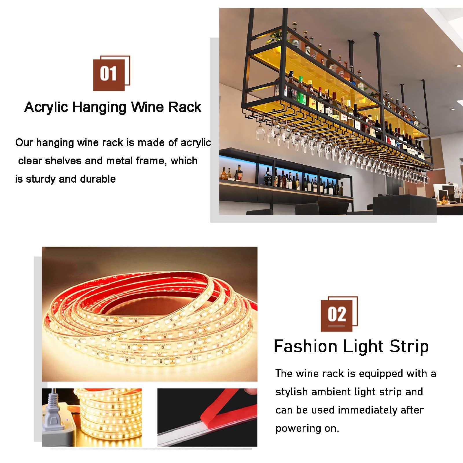 Ceiling Wine Glass Rack with LED Light