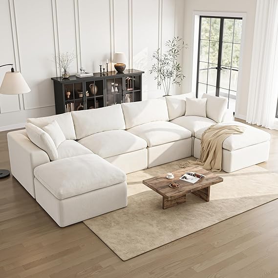 108 Inch L-Shaped Sectional Sofa with Ottoman