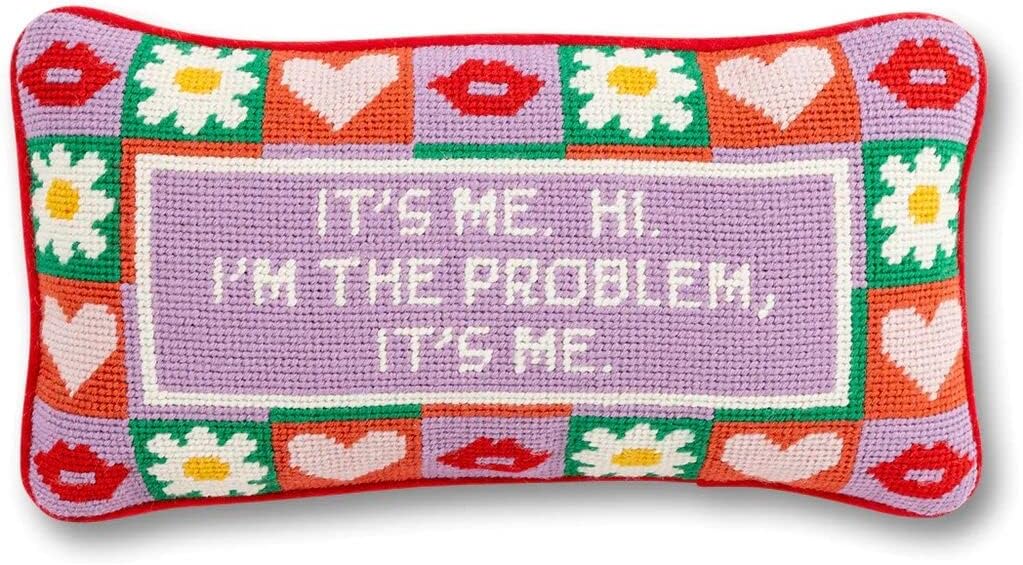 Needlepoint Decorative Throw Pillow - Song Lyrics Embroidered Accent