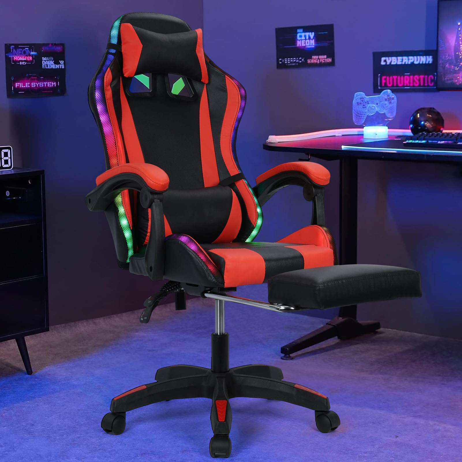 Gaming Chair with Bluetooth Speakers and LED Lights