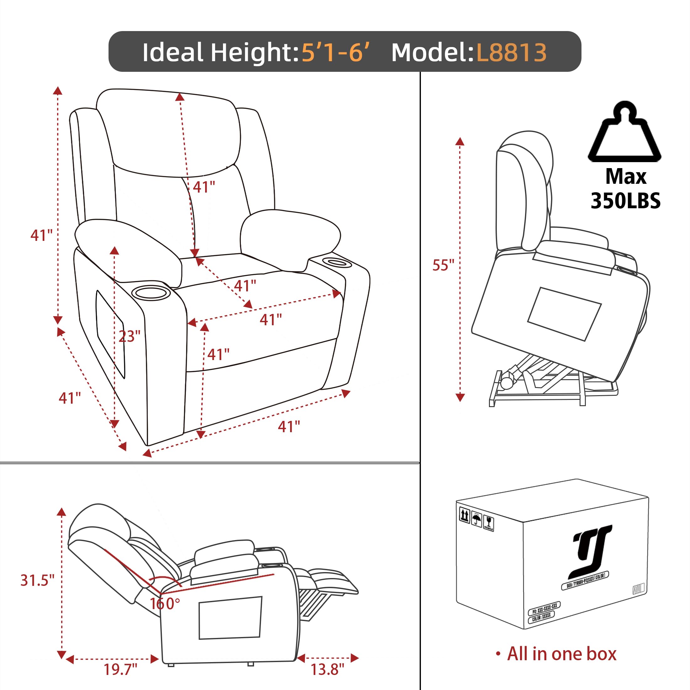 Sfxingyou Power Lift Recliner Chair for Elderly with Massage & Heat, Electric Lift Chair with Remote, Cup Holders,USB & Type-C Ports for Living Room, L8813(Blue)