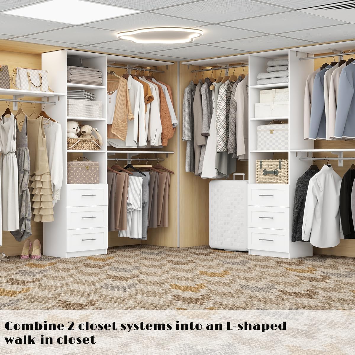 Walk-In Closet Organizer System with Drawers