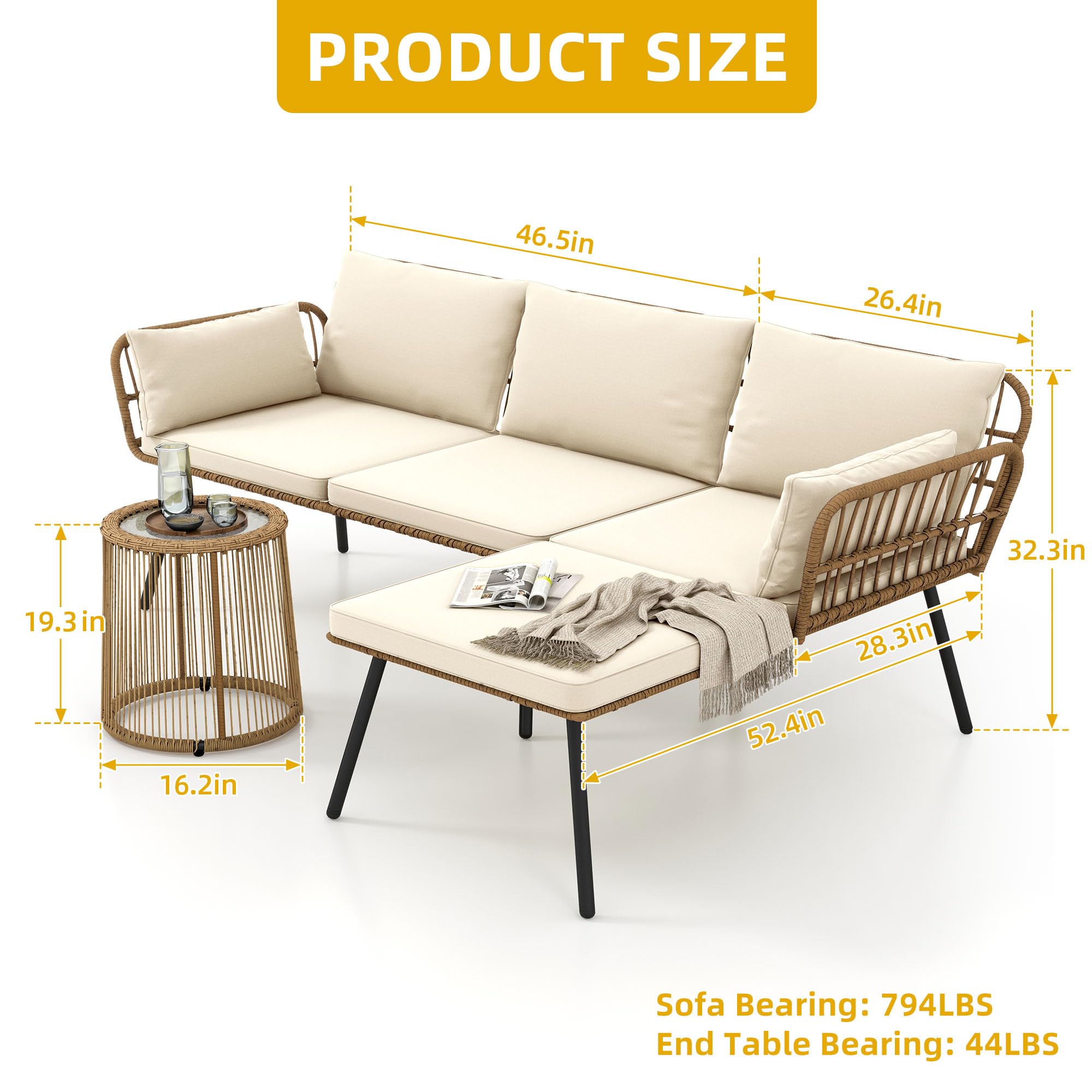 3-Piece Outdoor Wicker Conversation Set with Coffee Table