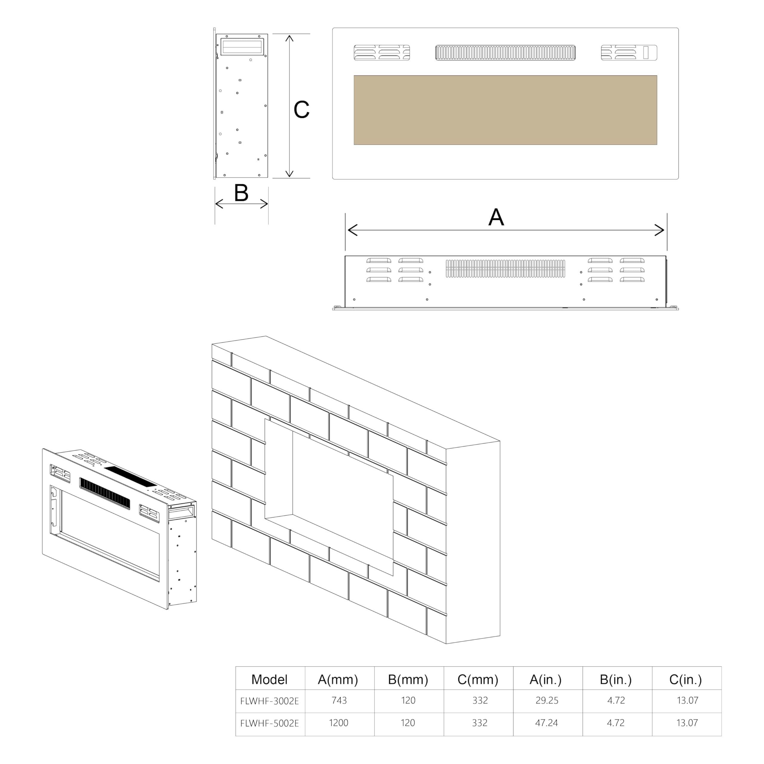 30 Inch Electric Fireplace Wall Mounted with Remote Control