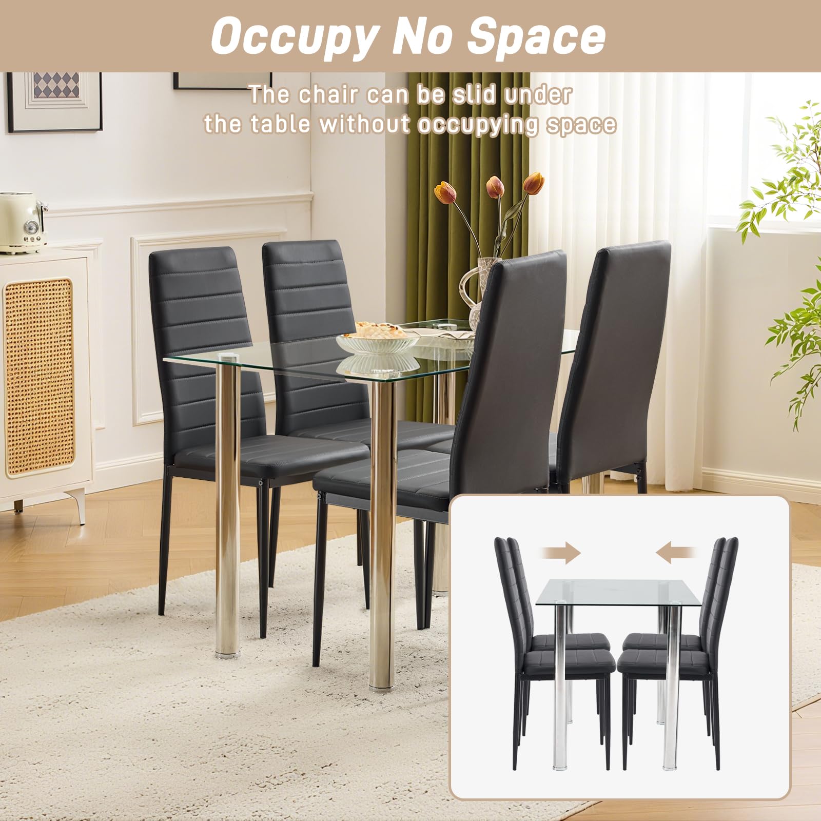 Dining Chairs Set of 4 PU Leather Padded High Back