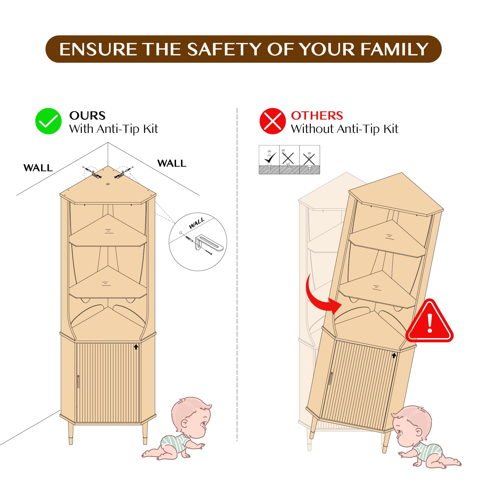 70" Tall Corner Bar Cabinet with Lighting