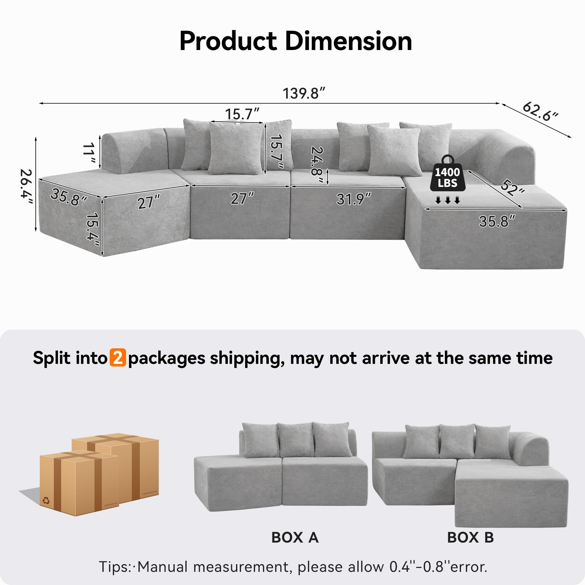 Cloud Velvet Curved Sectional Sofa with L-Shape Chaise