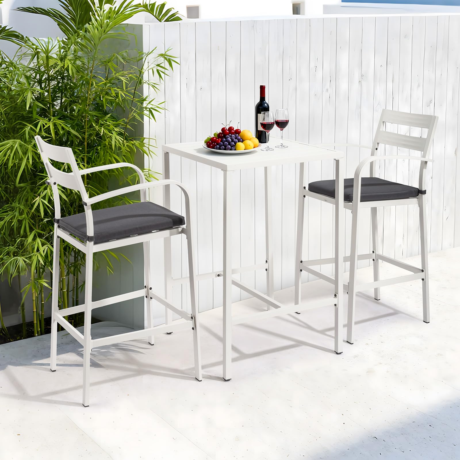 3-Piece Outdoor Bar Set with Aluminum Table and Cushioned Chairs