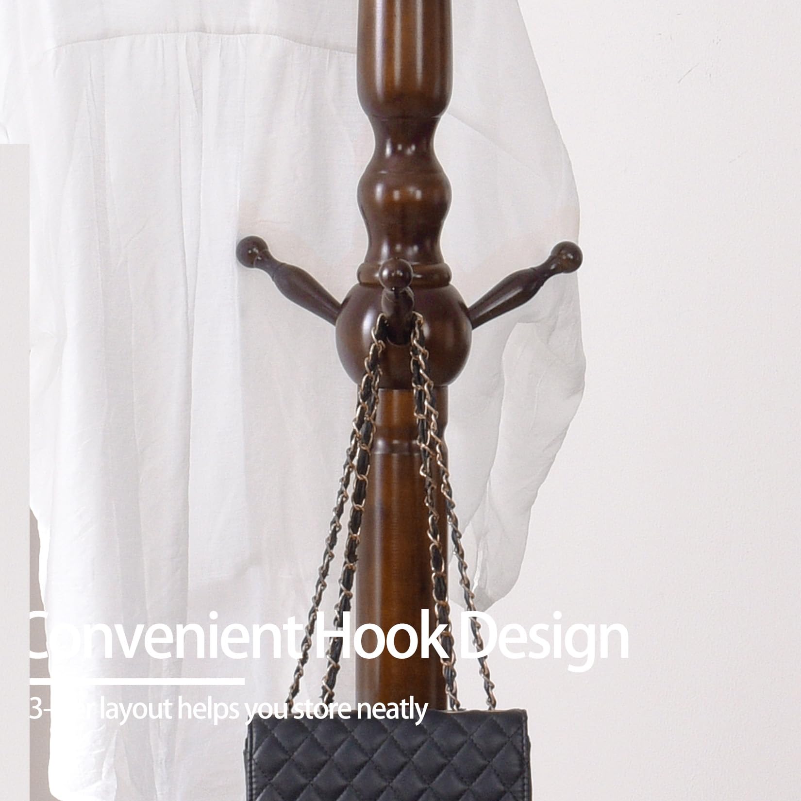 Wood Coat Rack Freestanding with 11 Hooks
