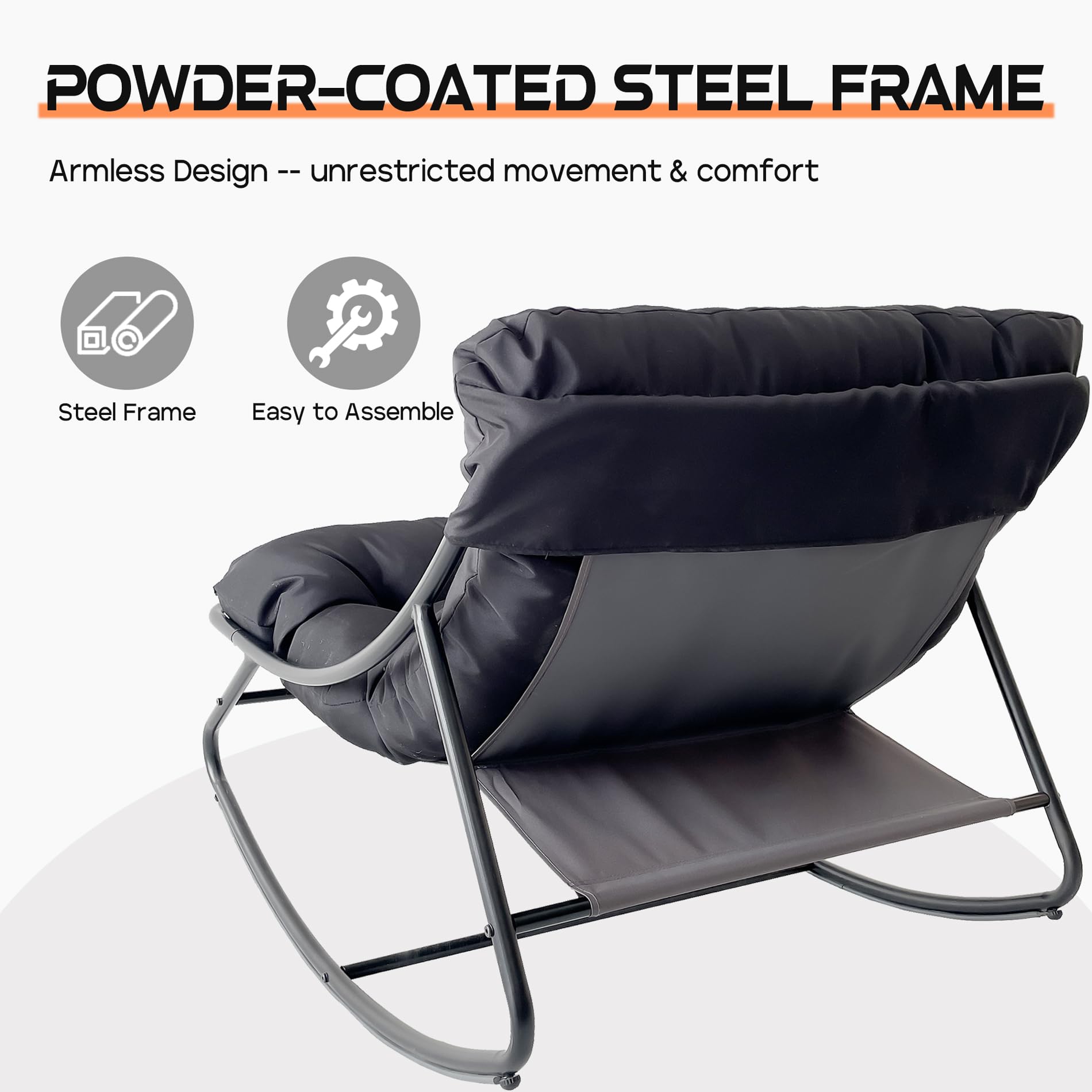 Outdoor Papasan Rocking Chair with Cushion and Ottoman