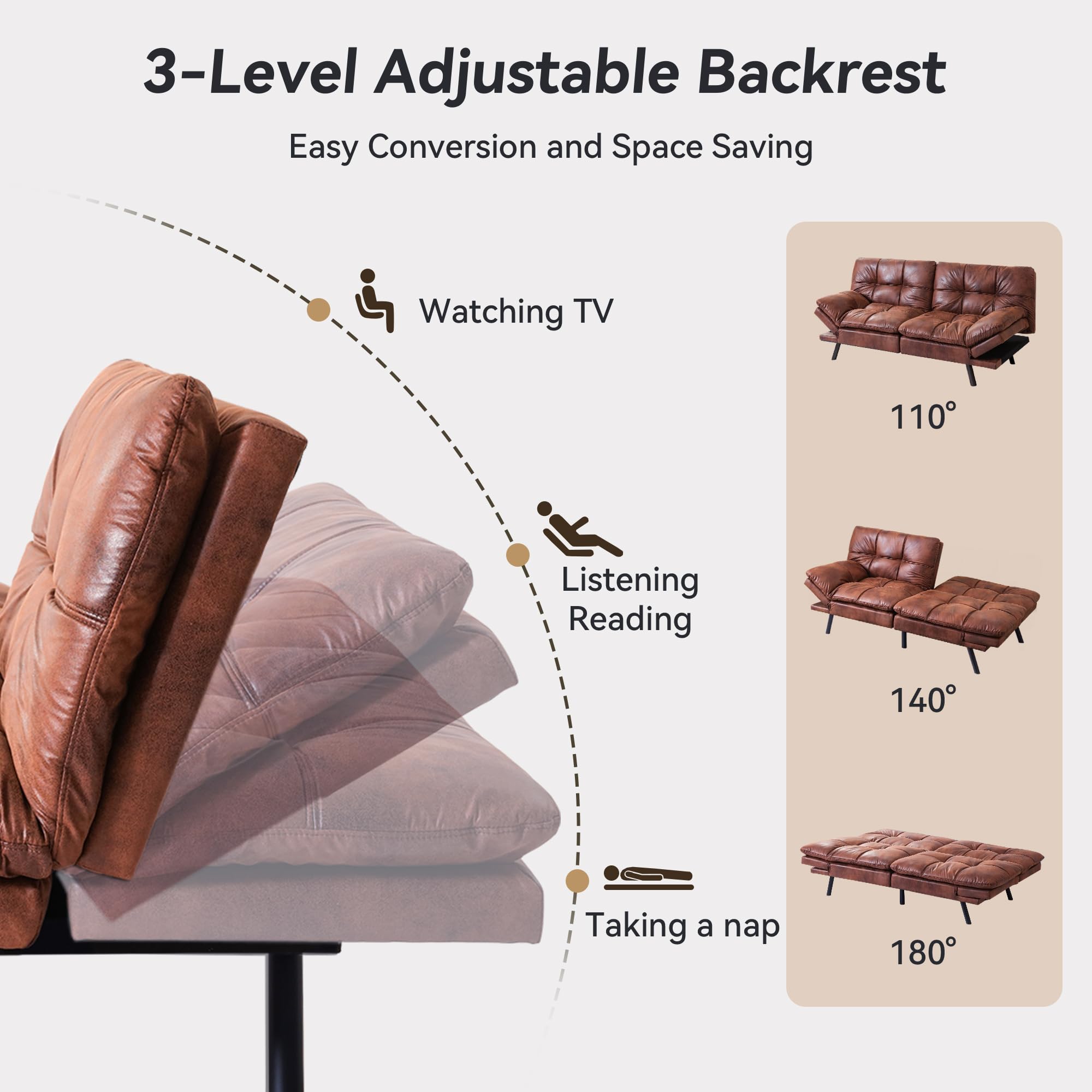 71" Convertible Futon Sofa Bed with Memory Foam
