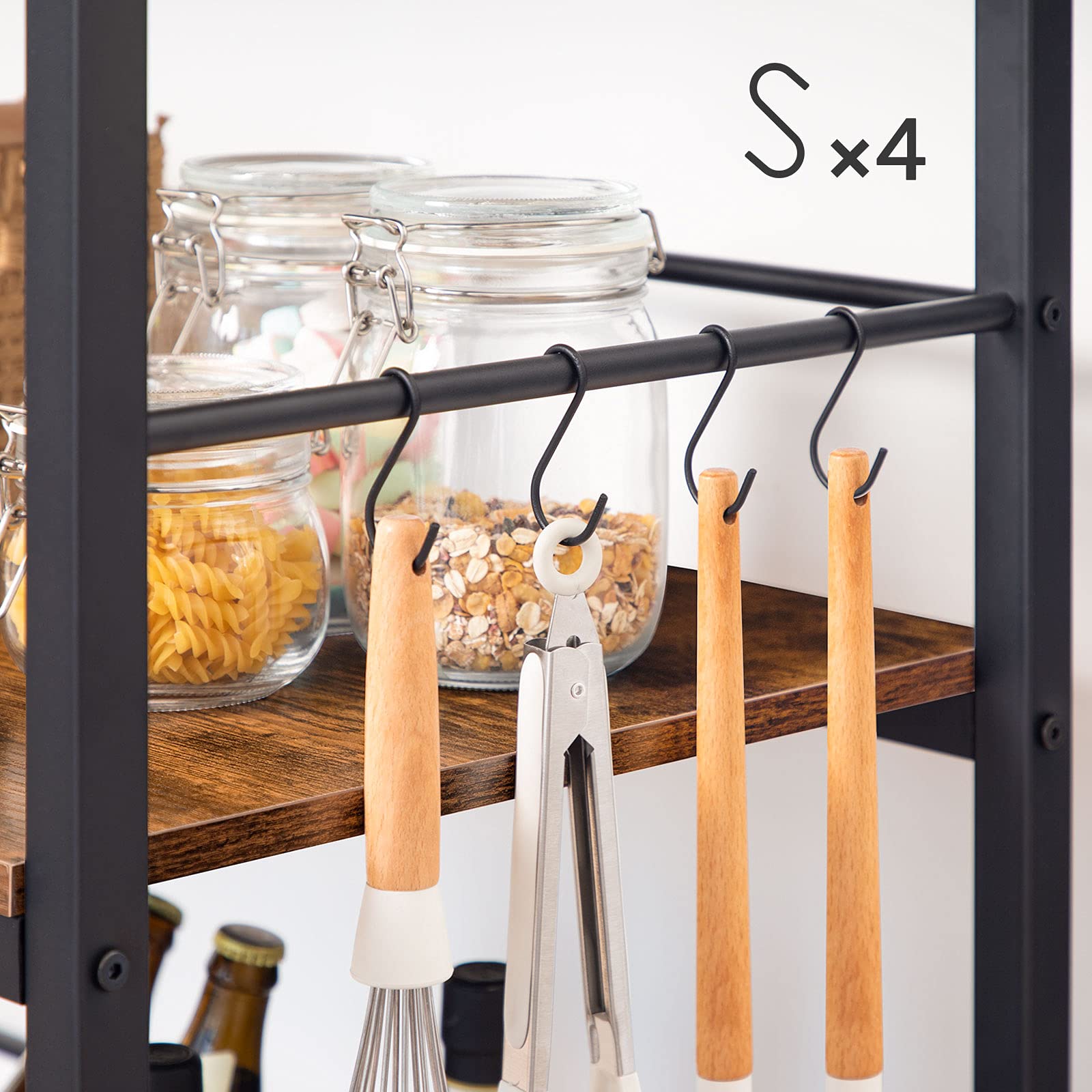 Kitchen Island with Wine Rack and Hooks