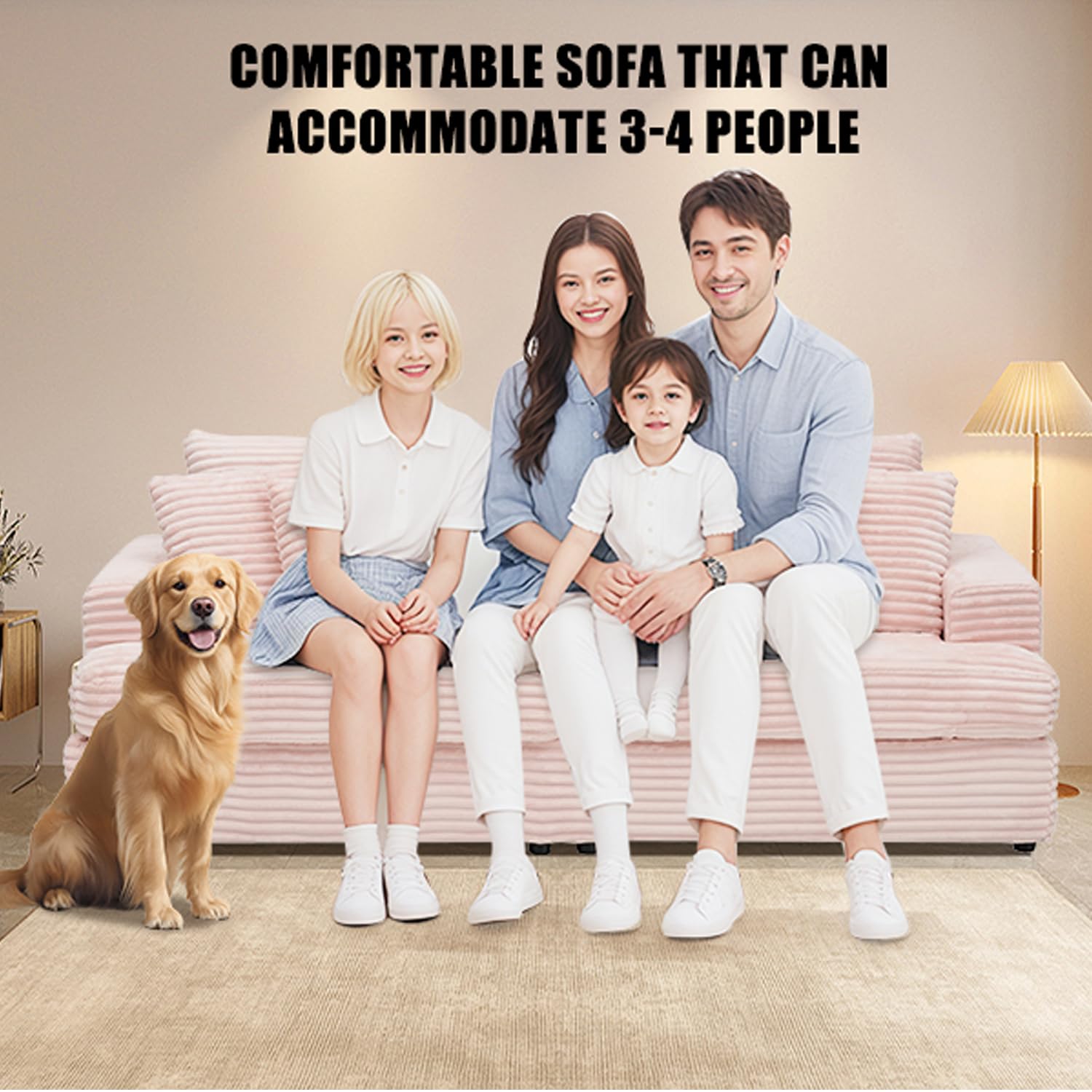 Pink Corduroy Sleeper Sofa 3-Seater with Deep Seat