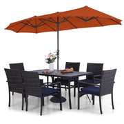 Sophia & William Patio Outdoor Table and Chairs Set with Umbrella Orange Red, Patio Dining Sets for 6, 7 Pieces Patio Table Set for Backyard Deck Porch Outside, Metal Table Rattan Chairs