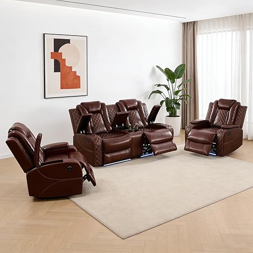Power Recliner Sofa Set with LED Lights and Storage Console