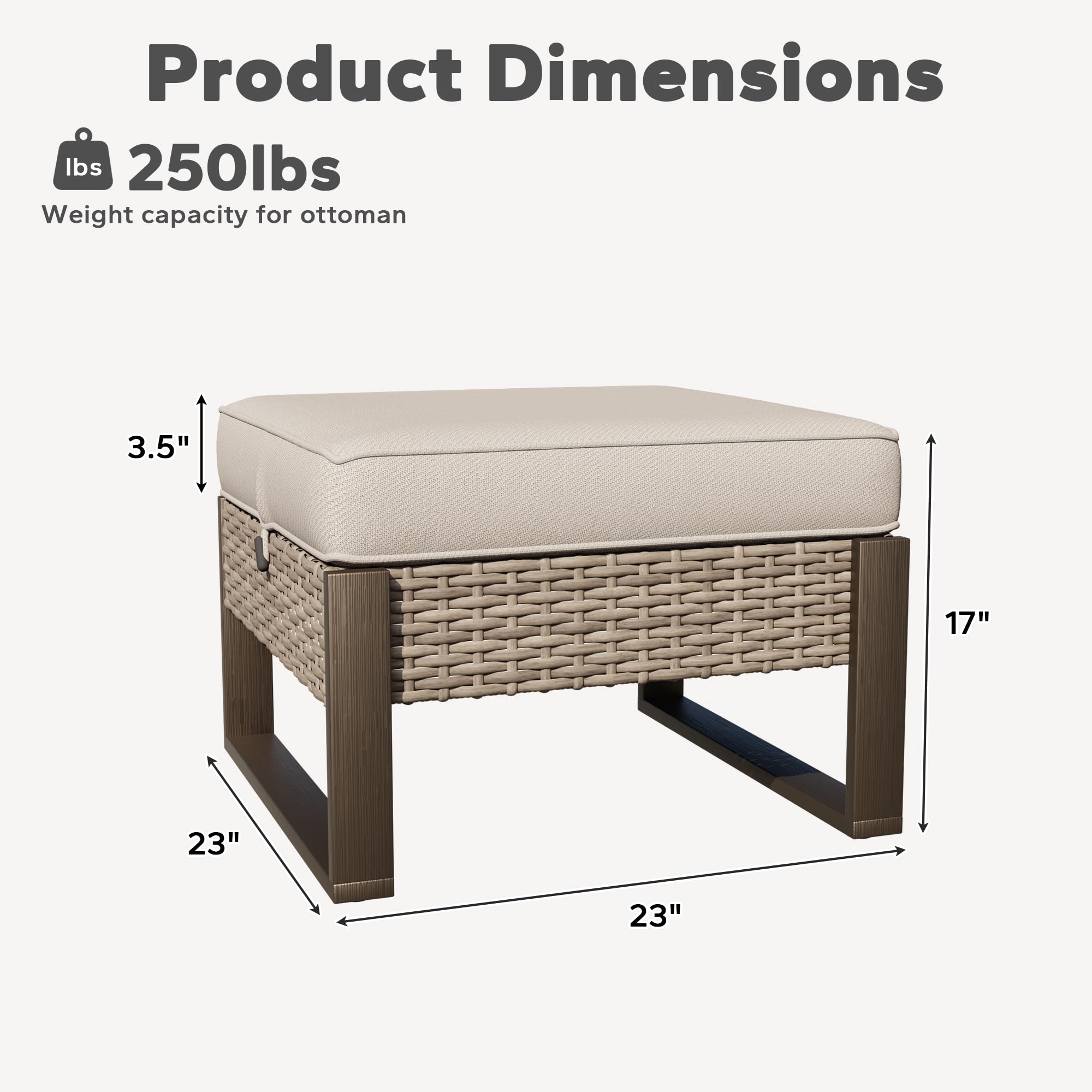 PE Rattan Ottoman Footstool Set with Removable Cushions