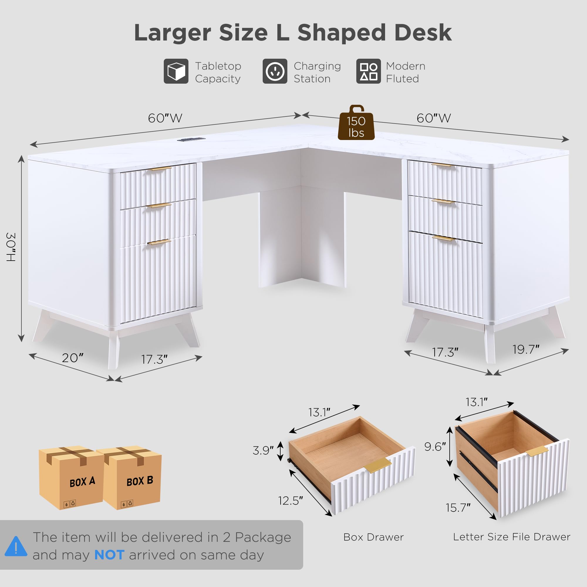 60" L-Shaped Executive Desk with Charging Station