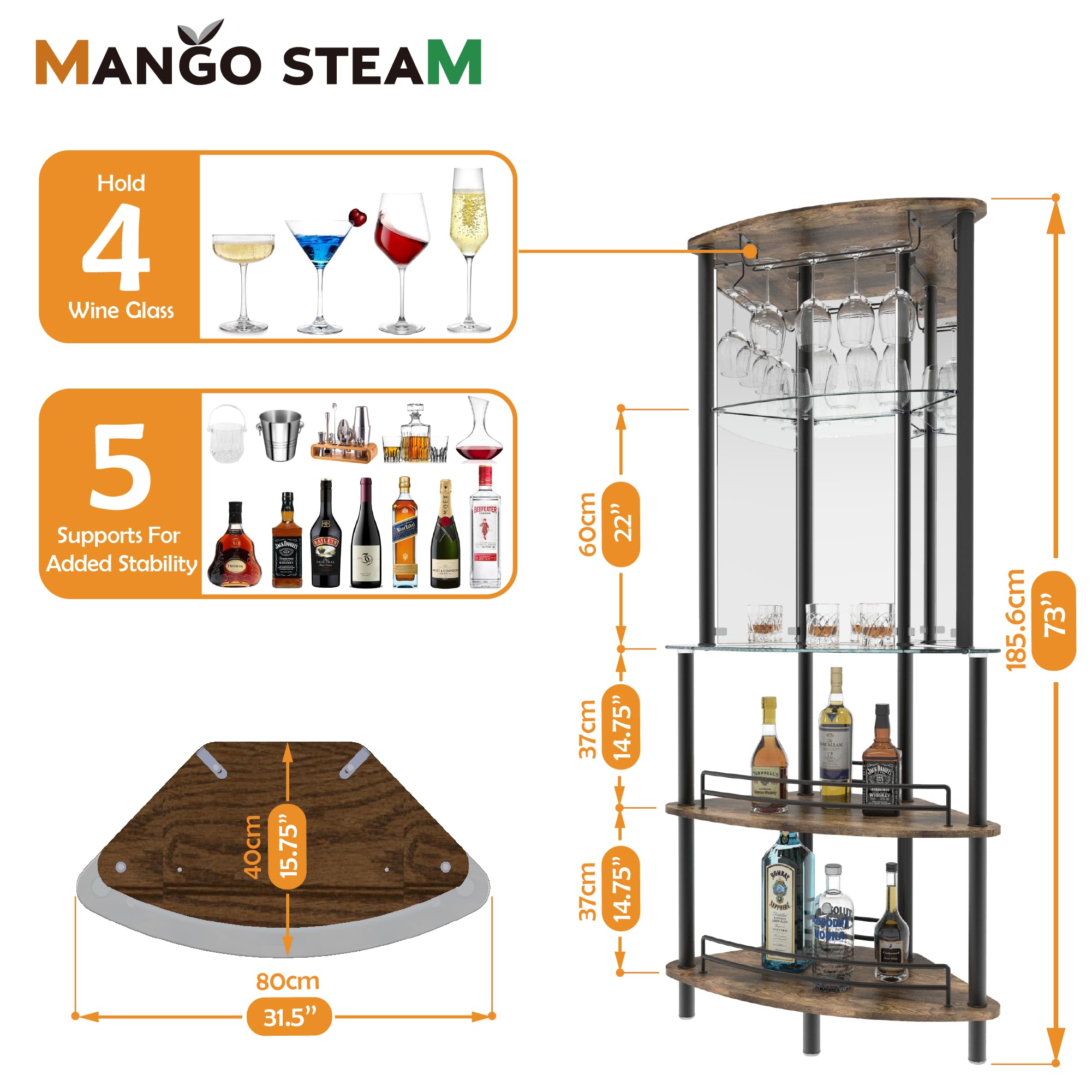 Contemporary Tower Bar Cabinet with Glass Shelves