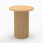 Small Round Side Table, Fluted Drum Pedestal End Table, Wood Plant Stand for Small Spaces, Modern Home, Bedroom, and Living Room Desk Furniture, Nature