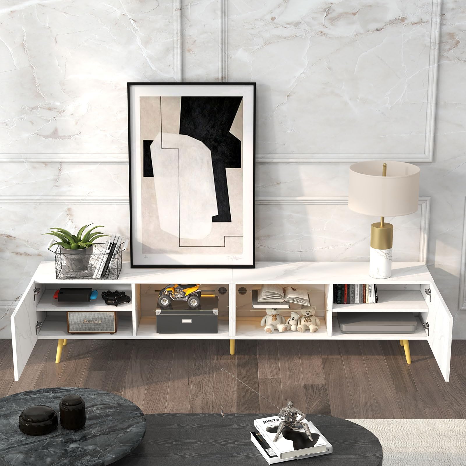 86" LED TV Stand with RGB Lighting and Storage