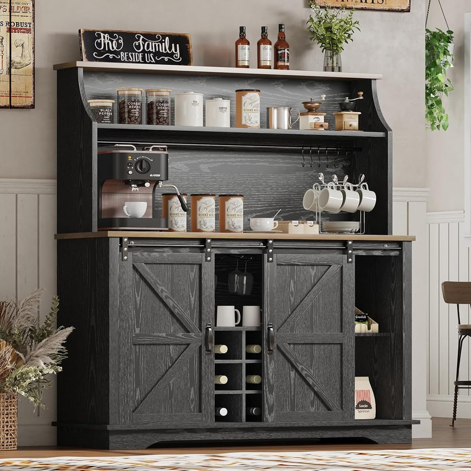 Farmhouse Coffee Bar Cabinet with Wine Storage
