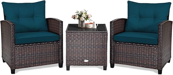 3 Piece Patio Furniture Set with Cushions