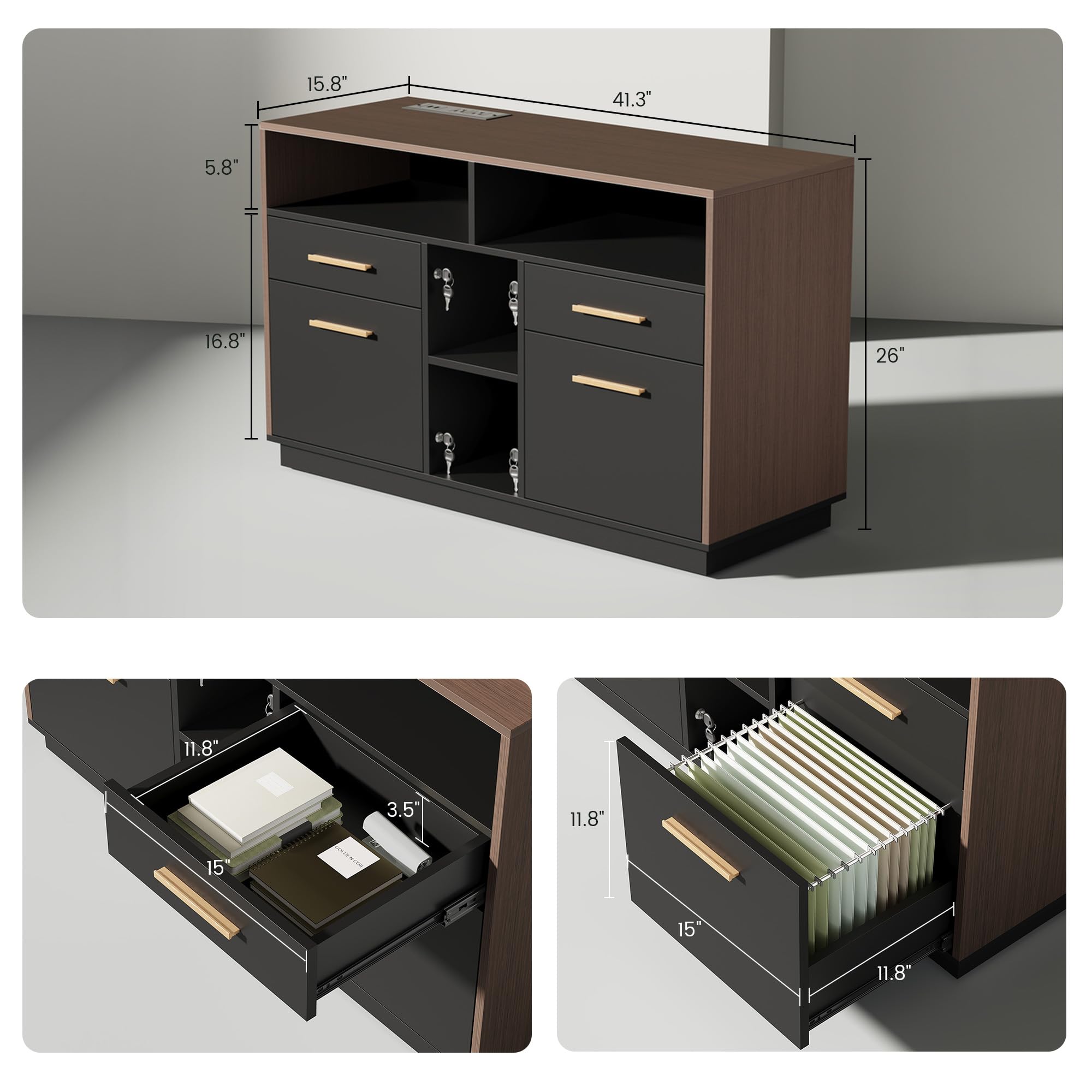 71" L-Shaped Standing Desk with File Cabinets