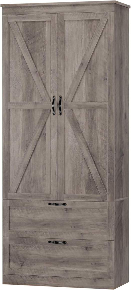 70" Tall Kitchen Pantry Storage Cabinet with Barn Doors