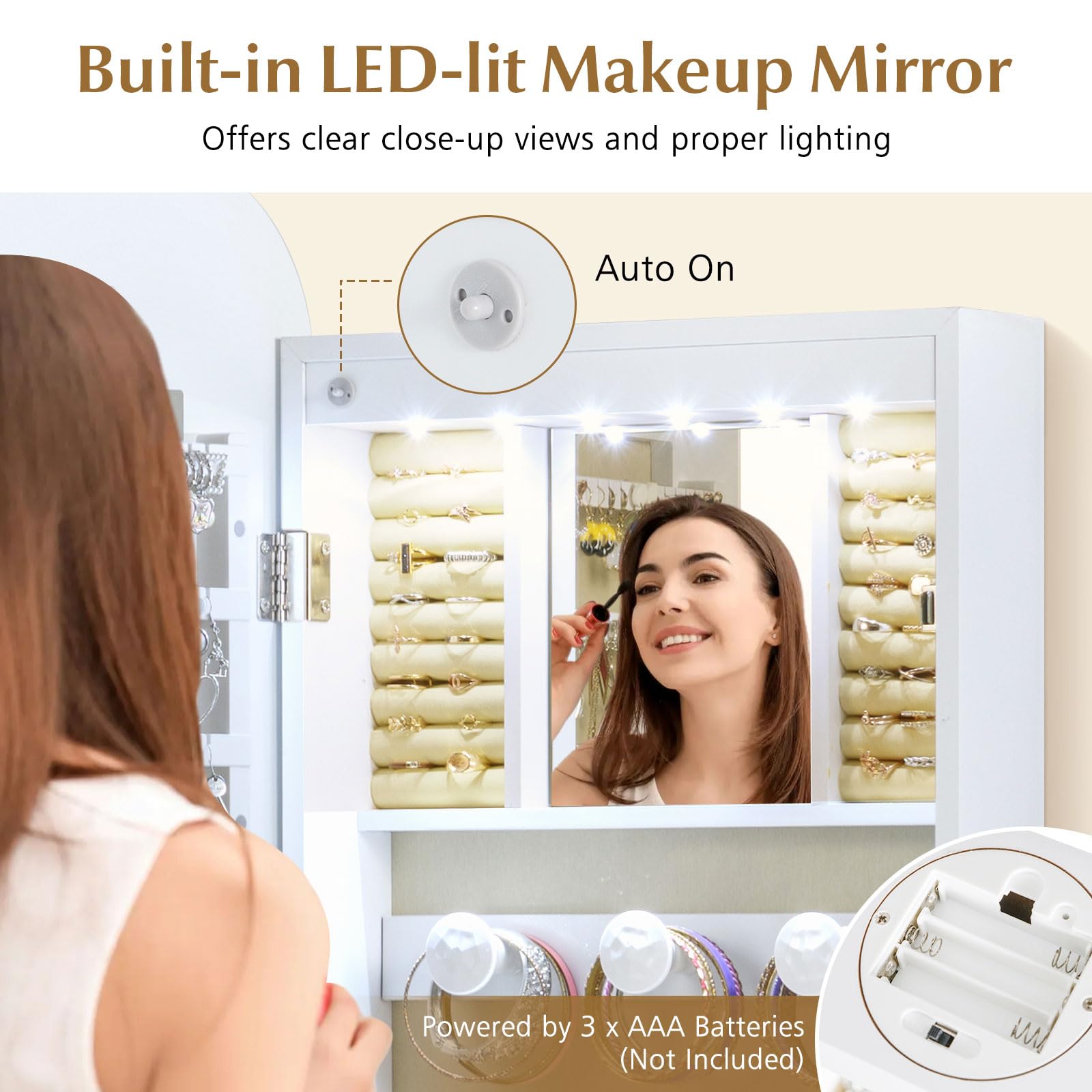 Wall Mounted Jewelry Armoire with Full Length Mirror