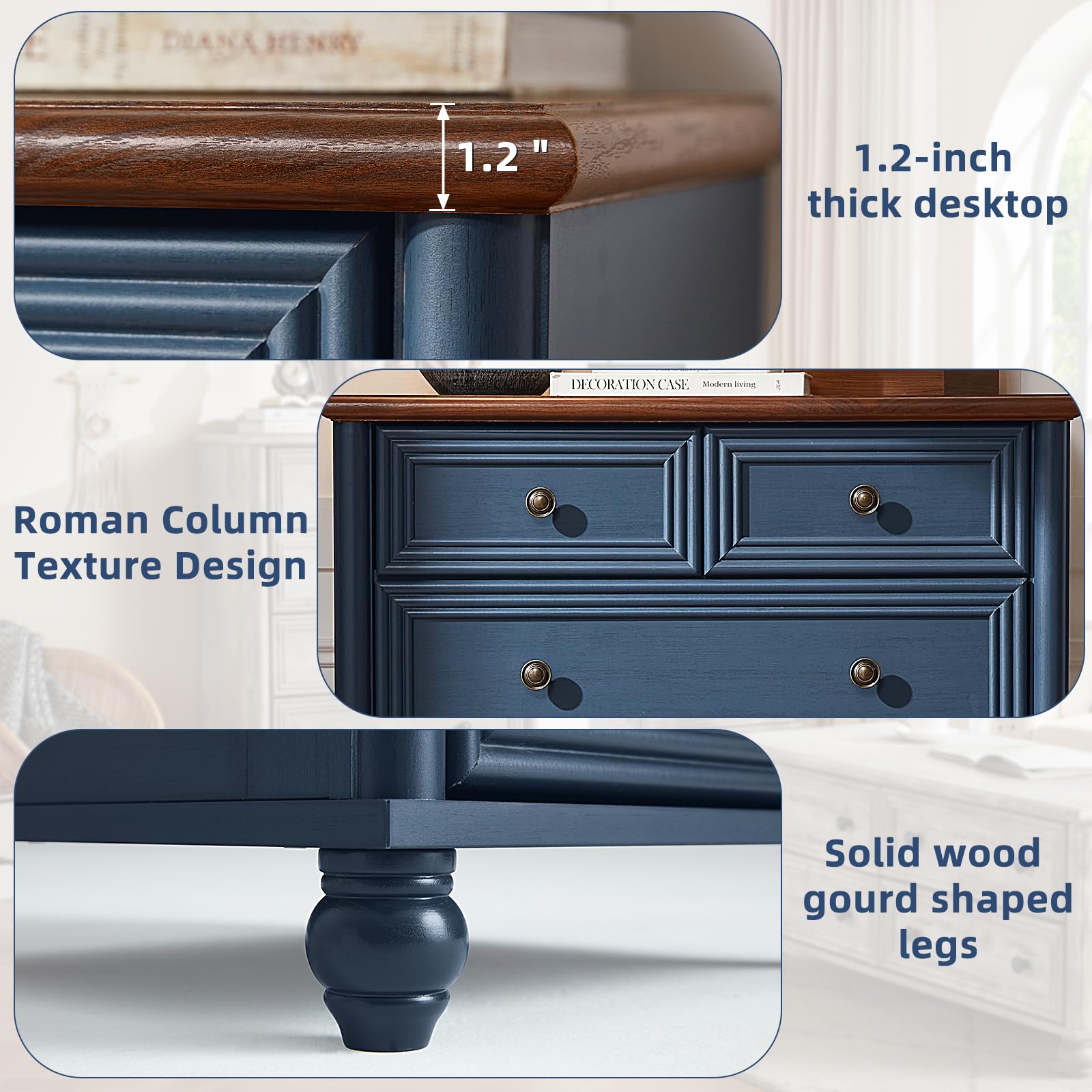 5 Drawer Dresser Navy Blue Farmhouse Style