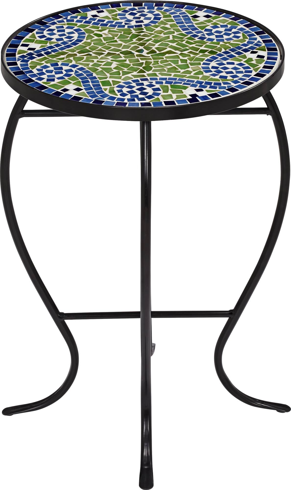 Ocean Wave Mosaic Round Outdoor Accent Tables Set of 2