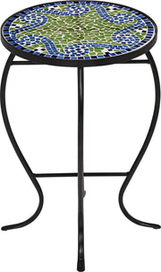 Ocean Wave Mosaic Round Outdoor Accent Tables Set of 2