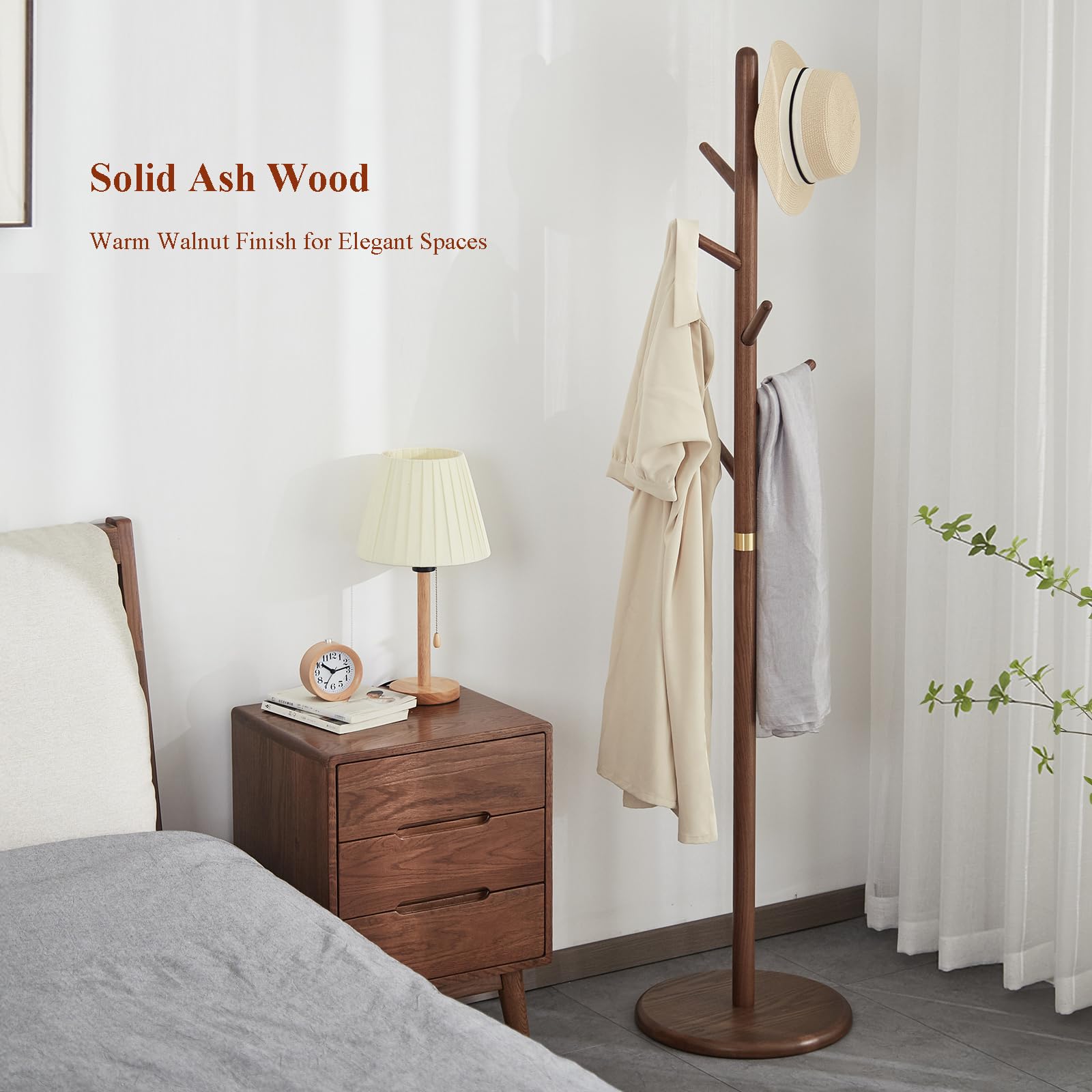 Solid Wood Coat Rack Freestanding with 6 Hooks