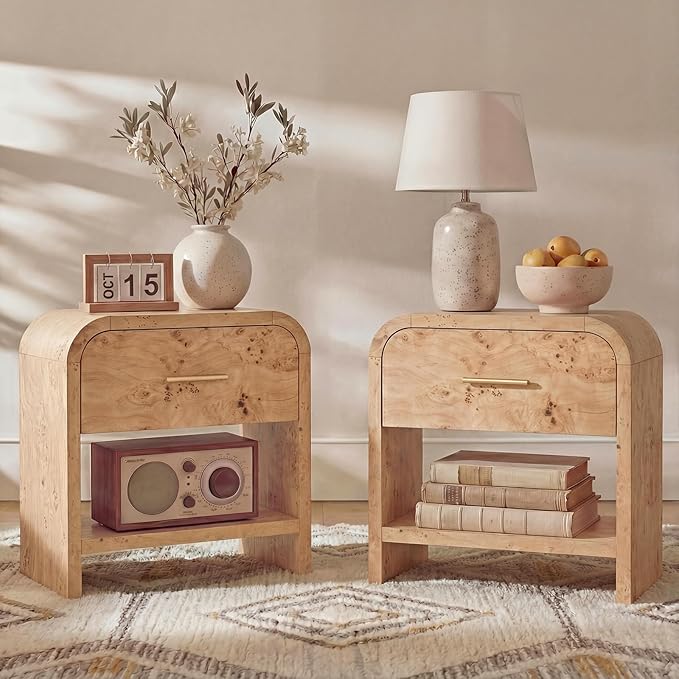 Night Stand Set of 2 with Drawer and Storage Shelf