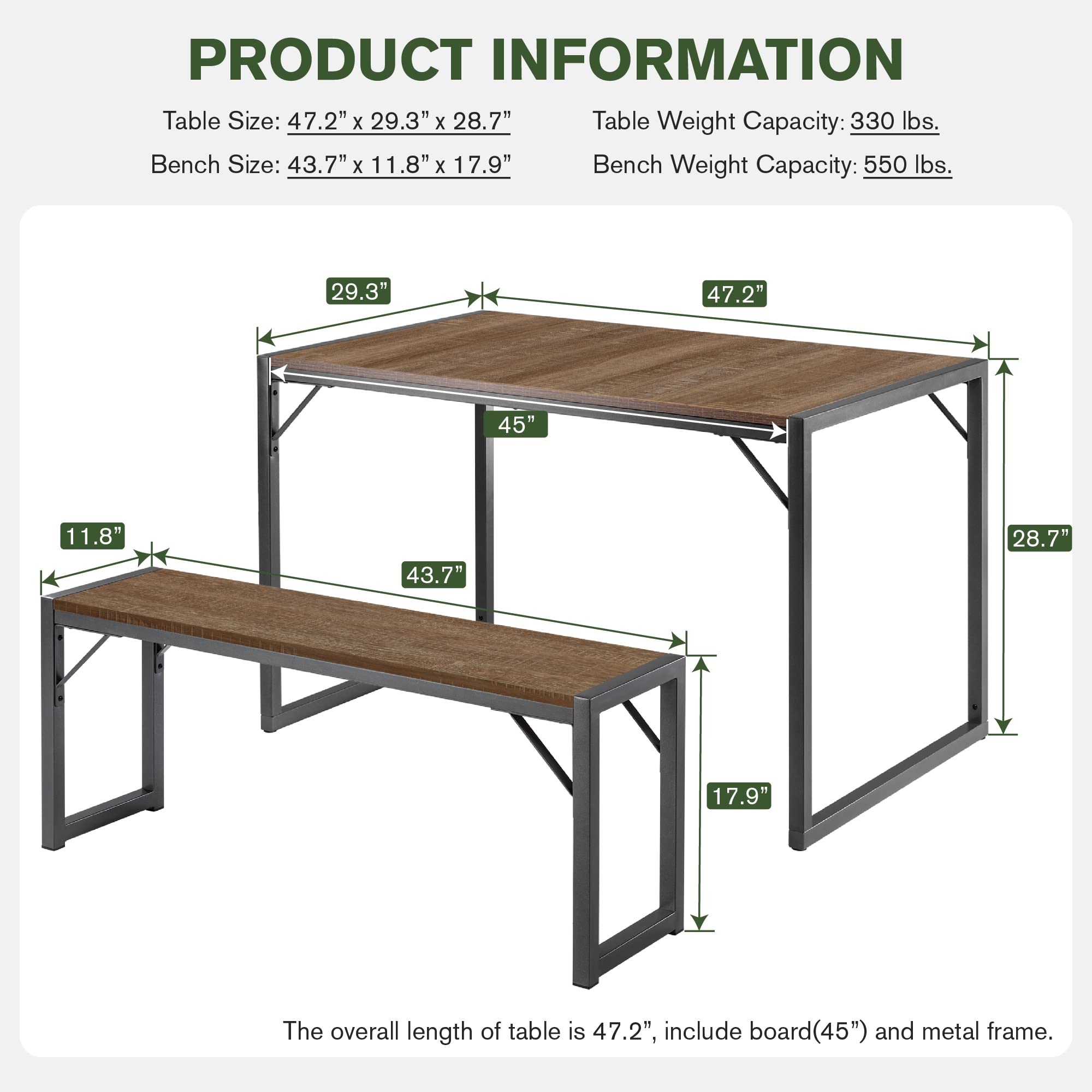 3-Piece Dining Table Set with Benches