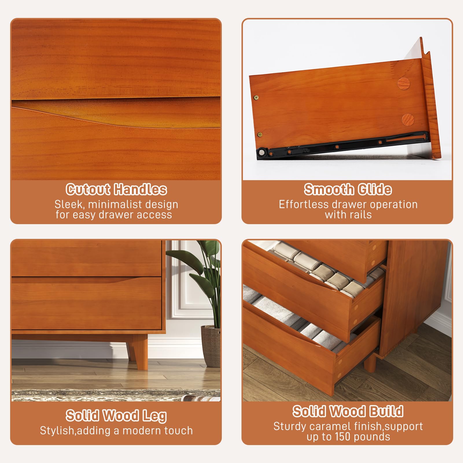 55 Inch Solid Wood 7 Drawer Dresser with Power Outlets